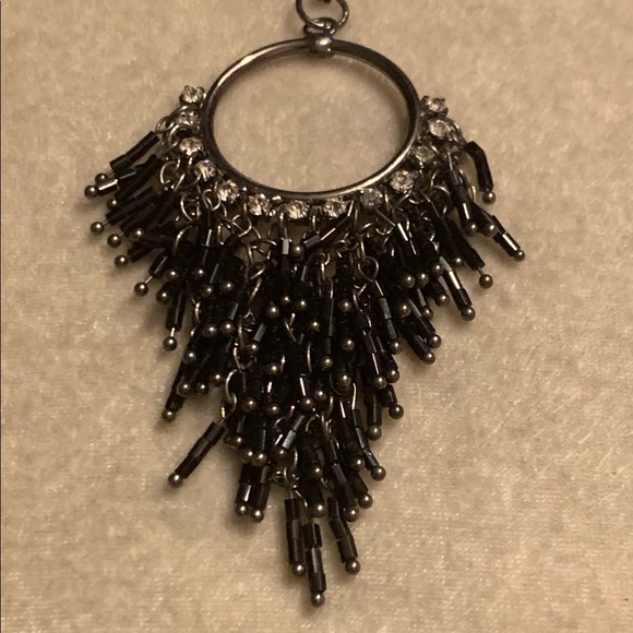 Gun Metal Crystal Black Tassel Pendant & Necklace - Picture 7 of 12